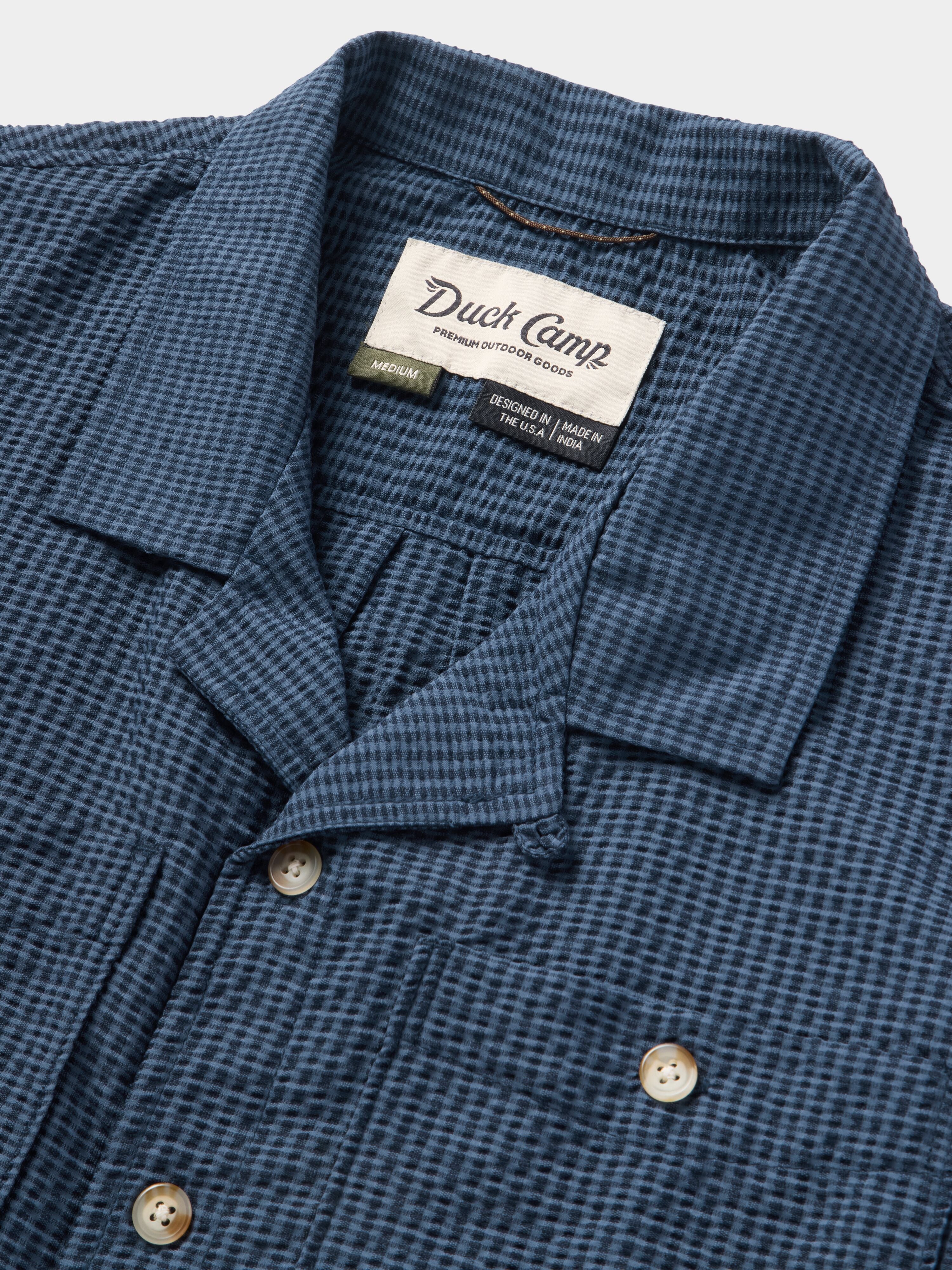 M's Coastal Seersucker Shirt Short Sleeve - Navy Blue