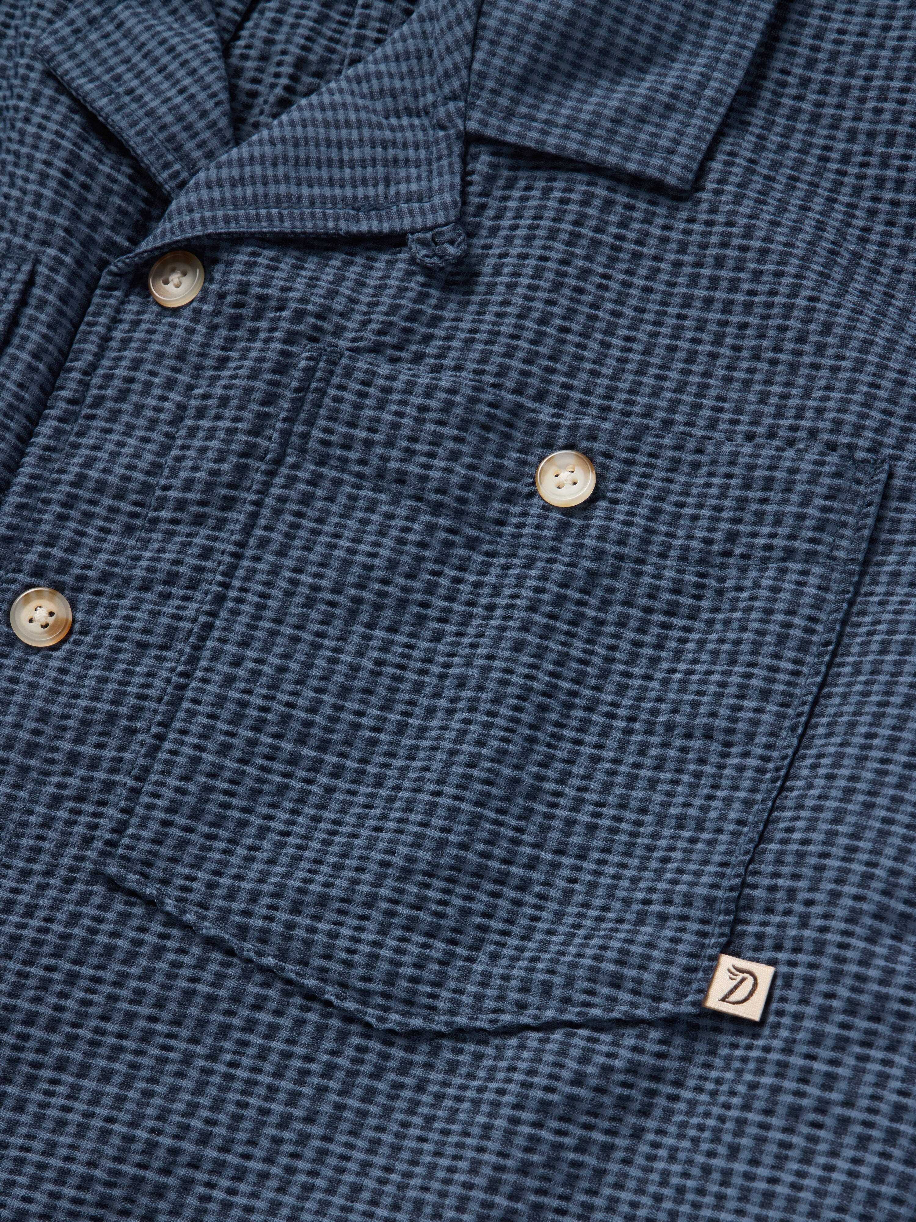 M's Coastal Seersucker Shirt Short Sleeve - Navy Blue