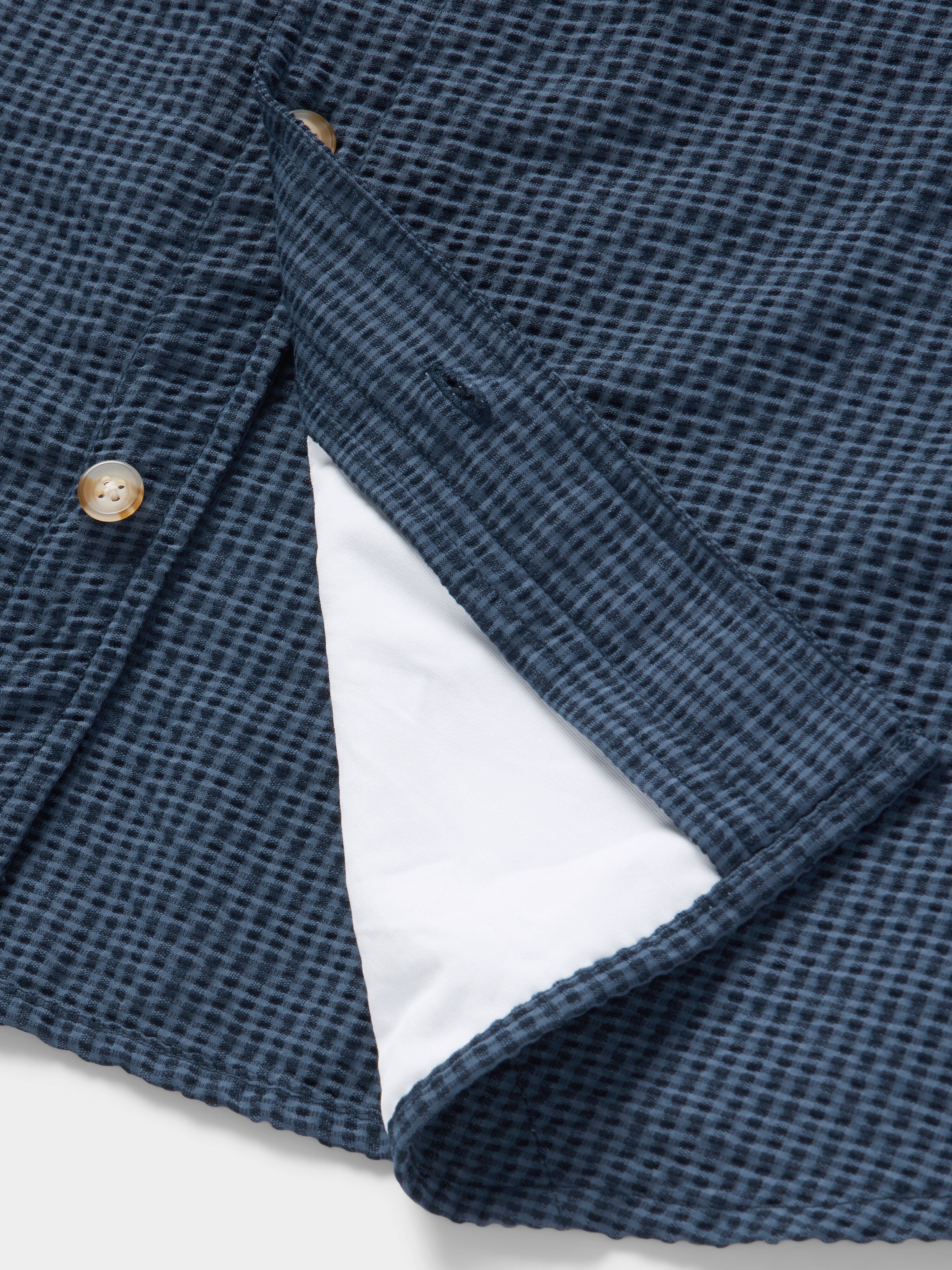 M's Coastal Seersucker Shirt Short Sleeve - Navy Blue