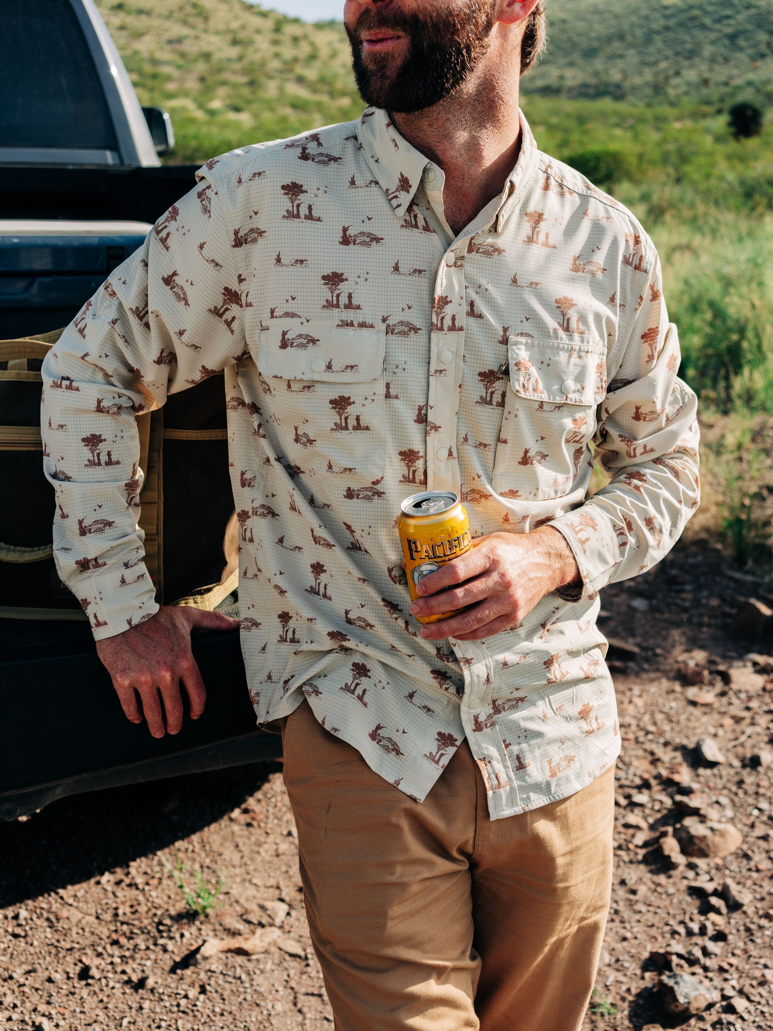 Men's Cast & Blast Perforated Shirt - Long Sleeve - Opening Day Sand Dollar
